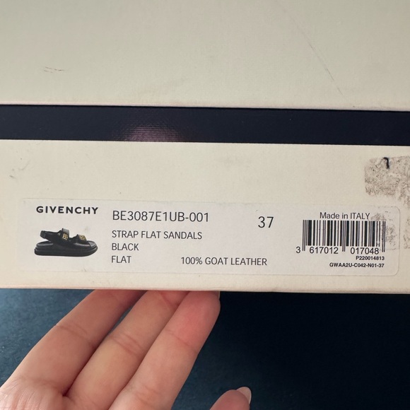 Givenchy Black Leather Velcro Strap Sandals with Gold Accents